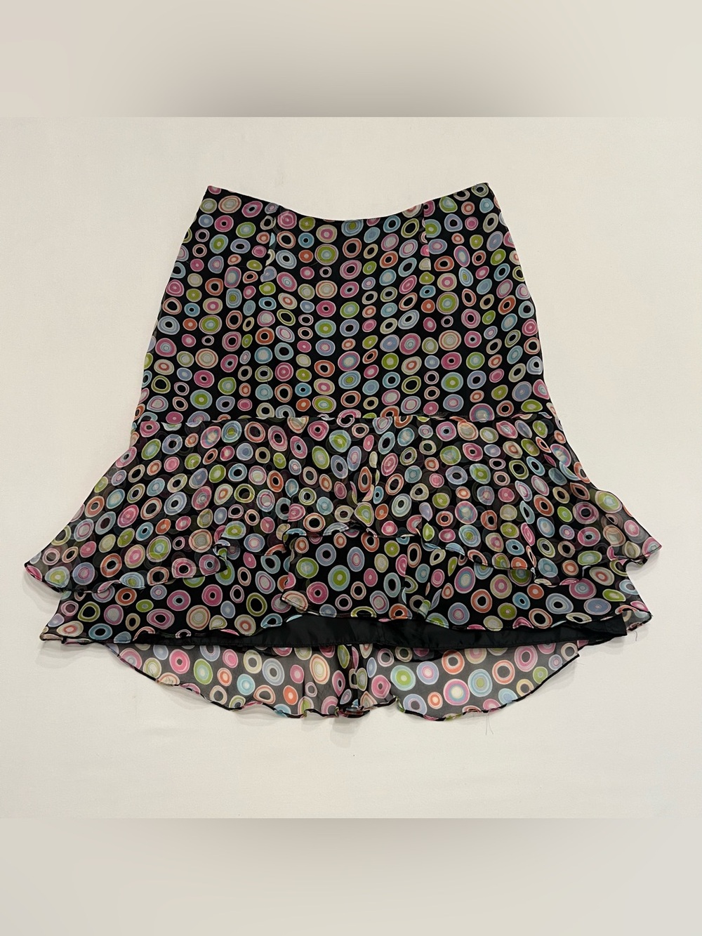Vintage Y2K Allison Taylor Silk Skirt Sz 10 Fairy Grunge Ruffle Hem Knee Length